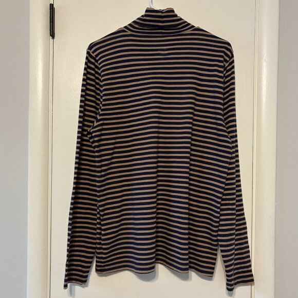 J. Crew #BB750 Women's Navy/Tan Stripe Printed Tissue Turtleneck Shirt Top XL - Picture 4 of 9